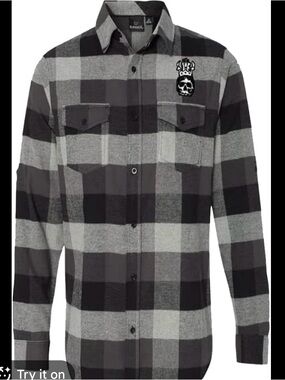 Ozzy Osbourne grey and black buffalo plaid flannel.